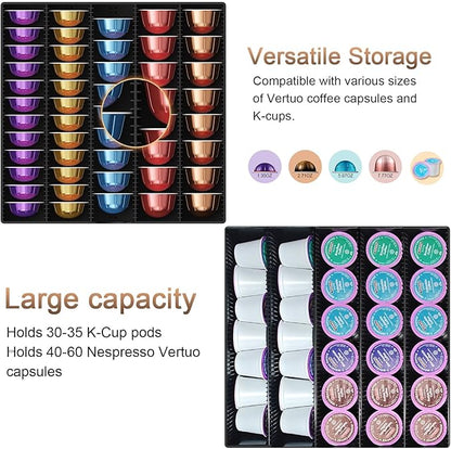 Coffee Pod Drawer Organizer with Tempered Glass Lid (Transparent Glass)