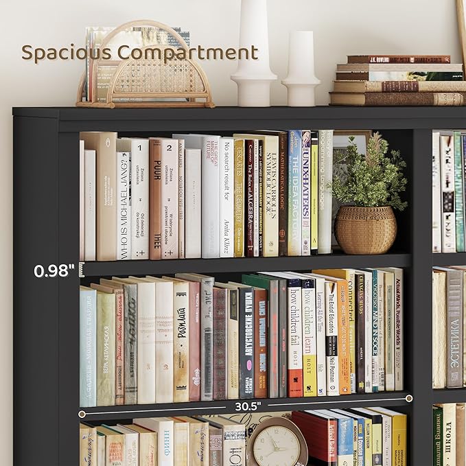 HOSTACK 63" W Open Book Shelf, 73" Tall Bookshelf with Storage, Modern Black Bookshelf, Large Bookcase with 12 Display Shelves, 6 Tier Wooden Book Case for Living Room, Home Office, Library, Black