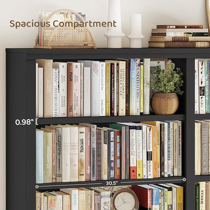 HOSTACK 63" W Open Book Shelf, 73" Tall Bookshelf with Storage, Modern Black Bookshelf, Large Bookcase with 12 Display Shelves, 6 Tier Wooden Book Case for Living Room, Home Office, Library, Black