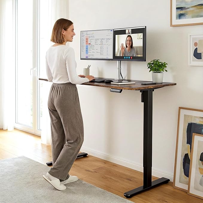 Electric Standing Desk Adjustable Height 63 x 24 Inch, Large Sit Stand Desk, Stand up Desk for Home Office, Computer Workstation (Spliced Desktop,Brown)