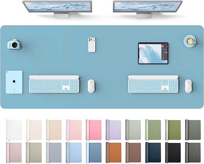 YSAGi Leather Desk Protector, Office Mat, Large Mouse Mat, Non-Slip PU Leather Blotter, Laptop Desk Mat, Waterproof Writing Pad for Office and Home(Sea Blue, 63" x 24")