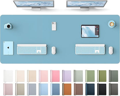 YSAGi Leather Desk Protector, Office Mat, Large Mouse Mat, Non-Slip PU Leather Blotter, Laptop Desk Mat, Waterproof Writing Pad for Office and Home(Sea Blue, 63" x 24")