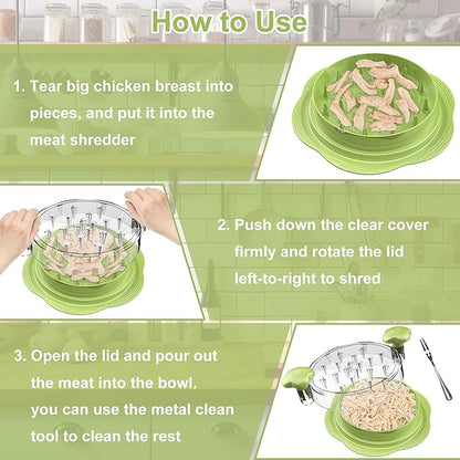 SURETIVIAN Chicken Shredder Tool Twist Large Chicken Breast Shredder with Brush&Fork, Visible Meat Shredder Machine, Anti-Slip Strip, Ergonomic Handle, BPA Free, Suitable for Pork Beef Chicken(Matcha)