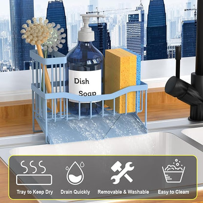 Fssvcd Maifan Sink Caddy Sponge Holder for Kitchen with Brush Holder and Stainless Steel Self Drain Tray, Rustproof Kitchen Sink Organizer for Sponge, Soap Dispenser Storage Accessories