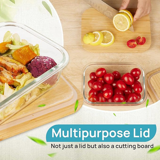 Vtopmart Glass Food Storage Containers with Bamboo Lids, 4 Pack Meal Prep Glass Containers Safe for Microwave, Oven, Freezer and Dishwasher, BPA Free