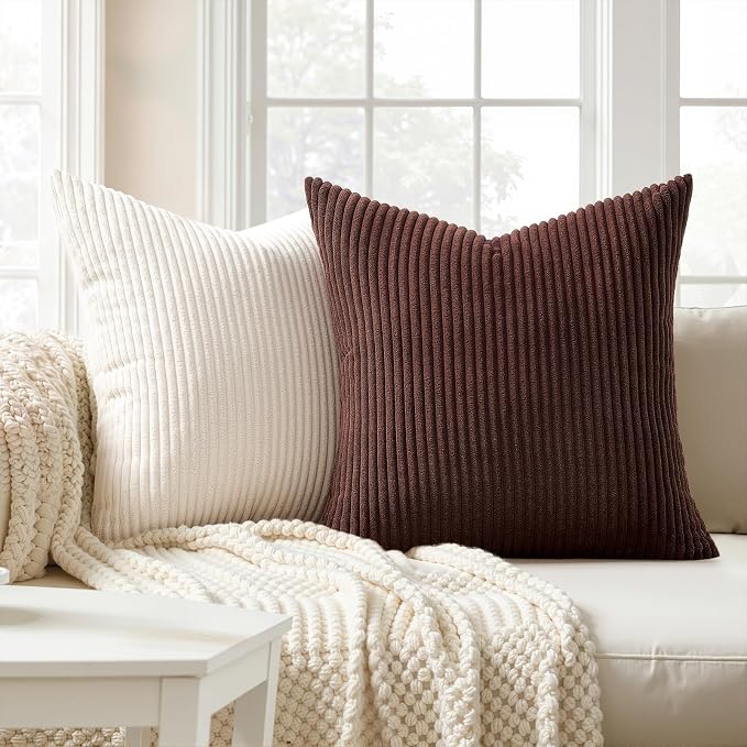 Topfinel Gold Brown Throw Pillow Covers Rustic Modern Soft Corduroy Striped Decorative Cushion Cover 16x16 Inch Gradient Farmhouse Pillow Case Set of 4 for Sofa Couch Living Room Bedroom
