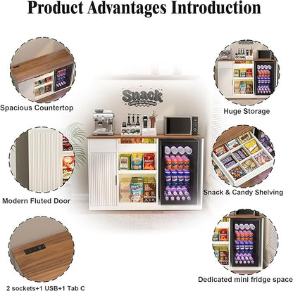 GDLF Snack Bar Cabinet with Fridge Space, White Coffee Bar and Beverage Station with Snack Storage and Display Shelves for Kitchen, Dining Room or Family Room, 51.2"