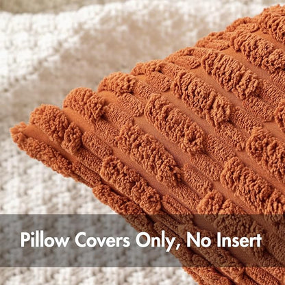 MIULEE Pack of 2 Rust Corduroy Decorative Pillow Covers 20x20 Inch Soft Boho Striped Throw Pillow Covers Modern Farmhouse Home Decor for Summer Sofa Living Room Couch Bed