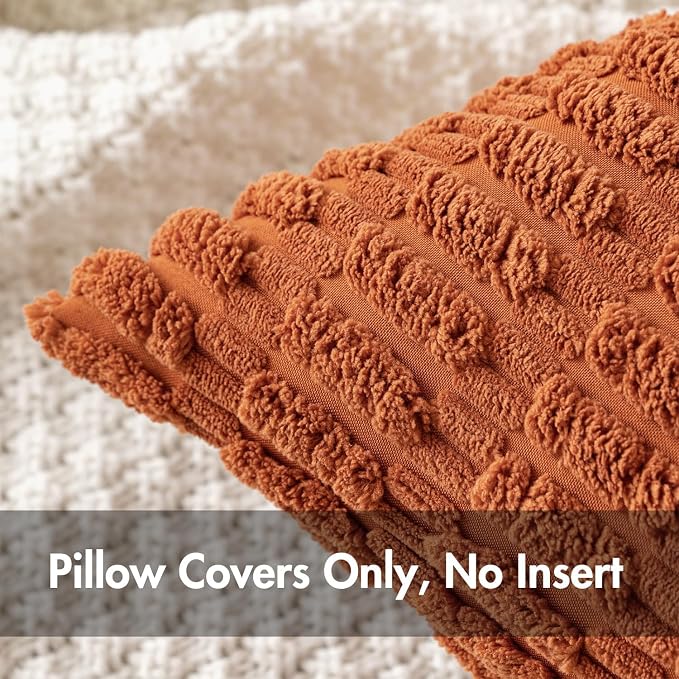 MIULEE Pack of 2 Rust Corduroy Decorative Euro Sham Pillow Covers 24x24 Inch Soft Boho Striped Throw Pillow Covers Modern Farmhouse Home Decor for Summer Sofa Living Room Couch Bed