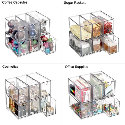 ELLDOO 6 Drawers Tea Bag Organizer, Clear Acrylic Stackable Tea Bag Storage Holder for Kitchen Pantry, Coffee Pod Snack Storage for Countertop Cabinet