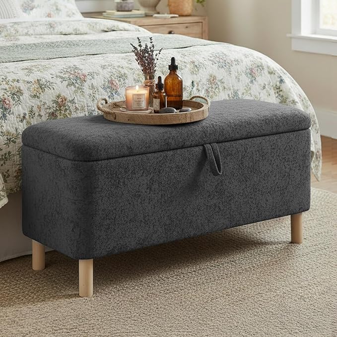 Ottoman with Storage, Storage Ottoman Bench, Entryway Bench with Wood Legs for Living Room, Sitting Area, Dark Grey