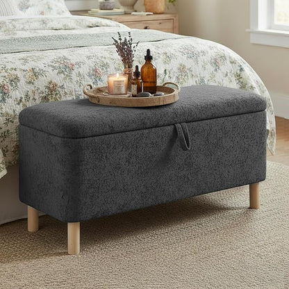 Ottoman with Storage, Storage Ottoman Bench, Entryway Bench with Wood Legs for Living Room, Sitting Area, Dark Grey