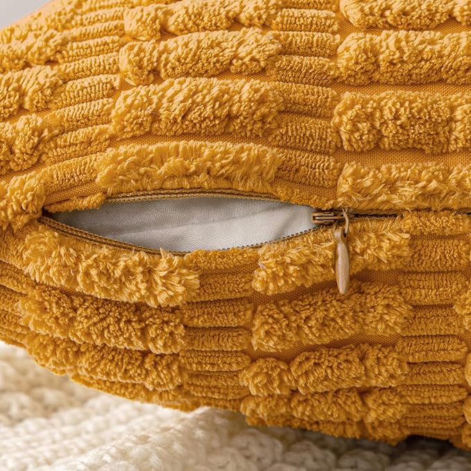 MIULEE Pack of 2 Corduroy Decorative Throw Pillow Covers 20x20 Inch Soft Boho Striped Pillow Covers Modern Farmhouse Home Decor for Summer Sofa Living Room Couch Bed Gold Yellow