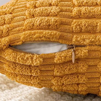 MIULEE Pack of 2 Corduroy Decorative Throw Pillow Covers 20x20 Inch Soft Boho Striped Pillow Covers Modern Farmhouse Home Decor for Summer Sofa Living Room Couch Bed Gold Yellow