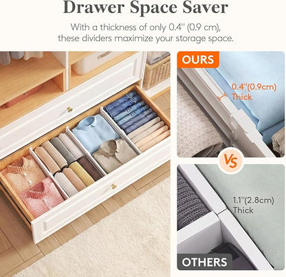 Lifewit 6" Tall 5 Pack Drawer Dividers, 11.5"-18.5" Adjustable Deep Drawer Organizer Clothes, Expandable White Plastic Separators for Dresser, Kitchen, Cabinet, Closet, Office Organization & Storage