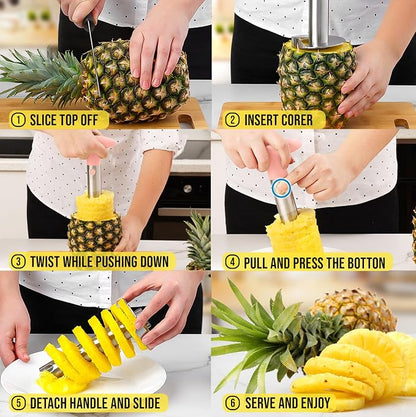 Zulay Kitchen Pineapple Corer and Slicer Tool – Stainless Steel Pineapple Cutter with Eye Remover Tool – Ergonomic Handle & Easy Core Remover – Reinforced Heavy-Duty Blade – Pink