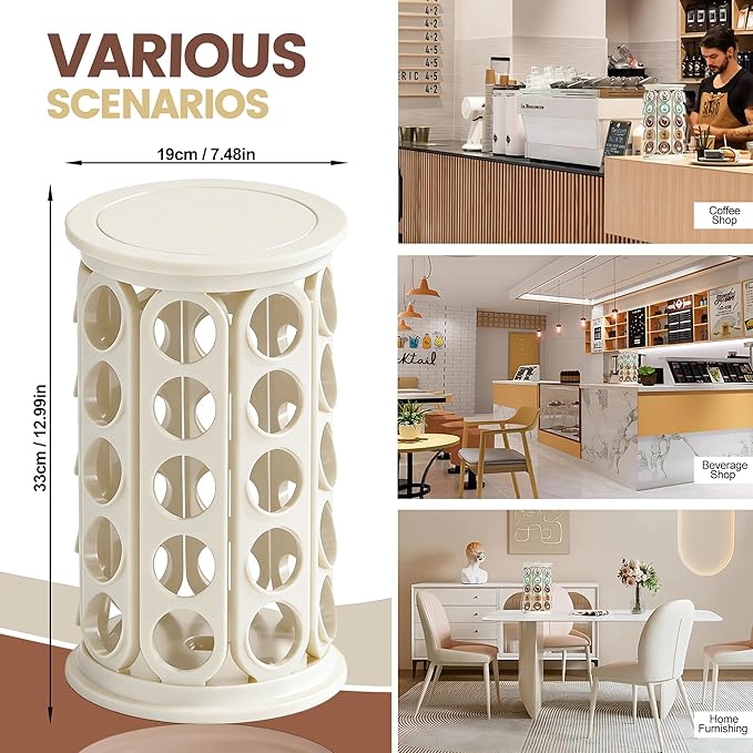 K Cup Holder, Coffee Pod Storage Carousel Stand Compatible with 40 Keurig K-Cup Pods, Home or Office Kitchen Counter Space-Saving Organizer (White)