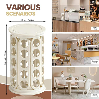 K Cup Holder, Coffee Pod Storage Carousel Stand Compatible with 40 Keurig K-Cup Pods, Home or Office Kitchen Counter Space-Saving Organizer (White)