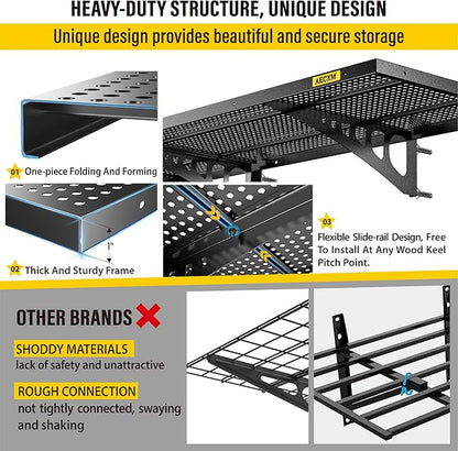 4-Pack 1.64x4ft Adjustable Garage Wall Shelving 1120lbs Load Capacity Heavy Duty Wall Mounted Storage Shelf Metal Floating Shelves for Garage(Black)