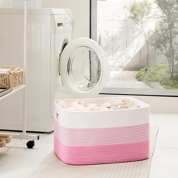 Artfeel Blanket Basket,Rectangle Woven Baskets for Storage,100L Laundry Basket for Decorative Nursery Blanket,Toys,Dirty Clothes and Magazine in Shelves,Baby Room,and Living Room