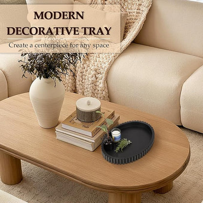 Oval Tray for Coffee Table Decor, 15" Concrete Tray, Table Centerpieces Decorative Trays for Home Decor, Modern Decorative Trays for Coffee Tables, Centerpiece Trays, Black