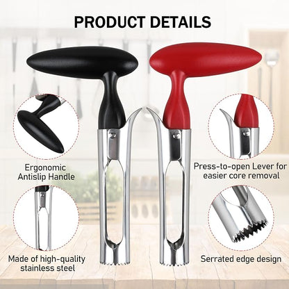 Apple Corer Remover - Apple Corer Tool, 304 Stainless steel, serrated blade, used for Coring apples, Red & Black Set of 2
