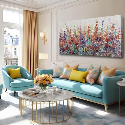 XIANSHOU Pink and Gold Wall Art Flowers Picture Textured Wall Art for Bedroom Living Room Office Girls Room Wall Decoration 29"x 58"