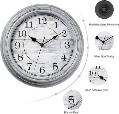 HYLANDA Wall Clock, 12 Inch Kitchen Decorative Wall Clock, Silent Wall Cocks Battery Operated Non Ticking with Large Numbers Easy to Read for Home Bathroom Office(Grey)