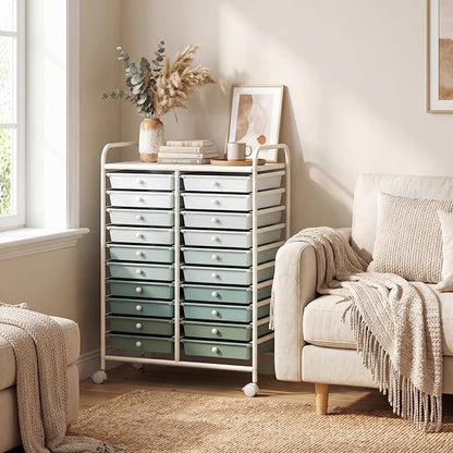 COSTWAY 20-Drawer Rolling Storage Cart, Utility Storage Organizer Cart for Tools, Scrapbook, Paper, Craft, Multipurpose Storage Trolley on Wheels for Home Office School
