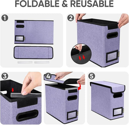 BALEINE File Organizer Box with Lid, Collapsible File Folder Organizer with Plastic Slide, Hanging File Folder Box for Office Document Storage (1 Pack, Purple, S)