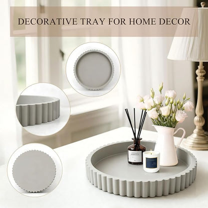 Decorative Tray for Coffee Table Decor, 11" Round Wooden Coffee Table Tray, Modern Decorative Trays for Home Decor, Living Room, Entry, Dining Room (Grey)