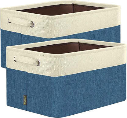 BALEINE 2 Pack Fabric Closet Storage Bins for Shelves, Linen Closet Organizers and Storage, Decorative Baskets for Organizing, Shelf, Clothes, Home, Office (Navy Blue, 12"x8"x8")