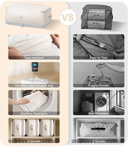 Comforter Storage Bag - 130L Large Capacity Blanket Storage Bags 4-Layer Ultra Space Saving Self Compression Organizer, Washable Compression Bags for Storage Comforter Blanket, 2-Pack, Beige