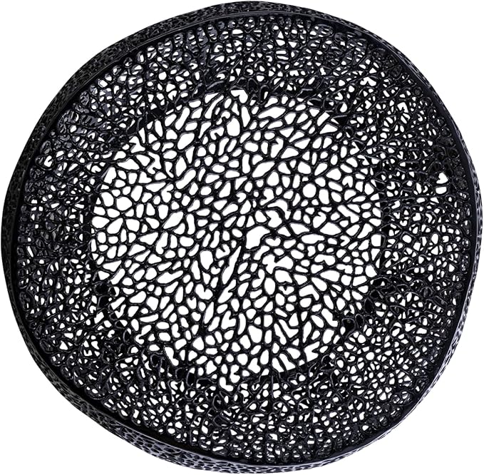 Modern Contemporary Round 32" Coffee Table, Solid Aluminum intrigued Design, Drum Shaped Mesh Cocktail Table, Creative Center Table for Living Room and Bedroom, Casted in Black