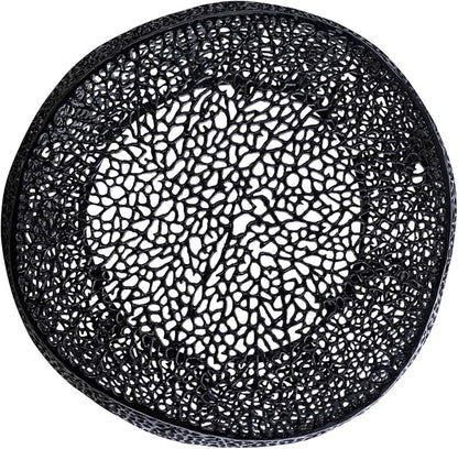 Modern Contemporary Round 32" Coffee Table, Solid Aluminum intrigued Design, Drum Shaped Mesh Cocktail Table, Creative Center Table for Living Room and Bedroom, Casted in Black