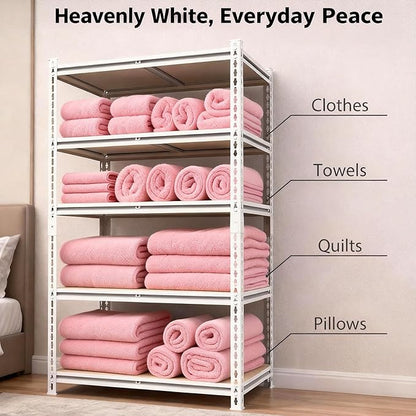 White 72"h *35.12"w*15.7"d Storage Shelves Shelving: Adjustable Metal 5-Heavy-Duty-Shelf (Unit)-Rack Industrial Utility Household Organizer/Systerm for Kitchen Pantry/Bedroom/Garage/Closet