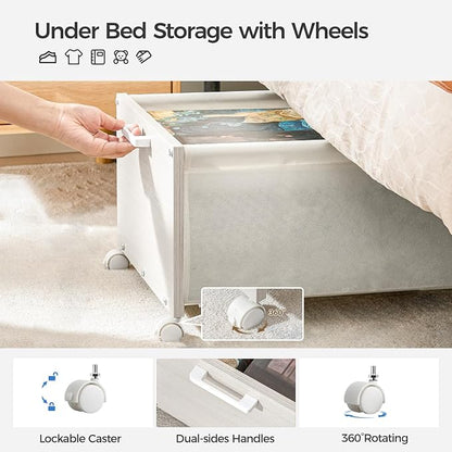 FOUCSSOMEI Under Bed Storage with Wheels, Wooden Under Bed Drawers On Wheels, Rolling Under Bed Shoe Storage, Space Saving,White,70L