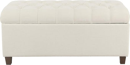 Homepop Home Decor | Tufted Ainsley Button Storage Ottoman Bench with Hinged Lid | Ottoman Bench with Storage for Living Room & Bedroom, Soft Cream, Textured Neutral