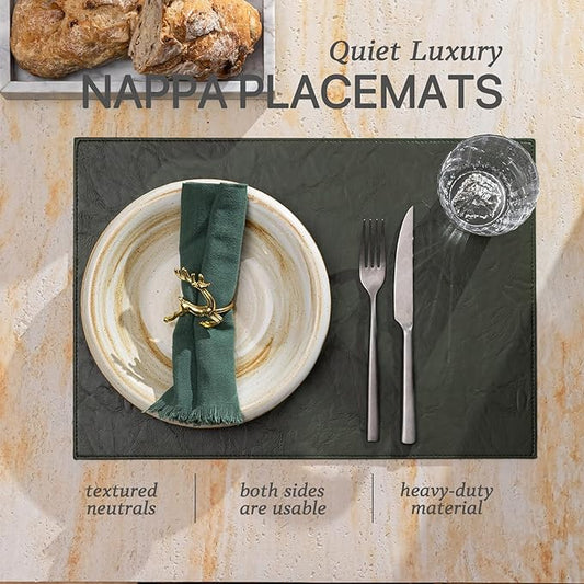 Faux Leather Placemats Set of 8 Vinyl Washable Wipeable Table Mats for Kitchen Dining Table Heat Resistant Waterproof Indoor/Outdoor Placemats Non-Slip Easy Clean Place Mats (Olive Green)