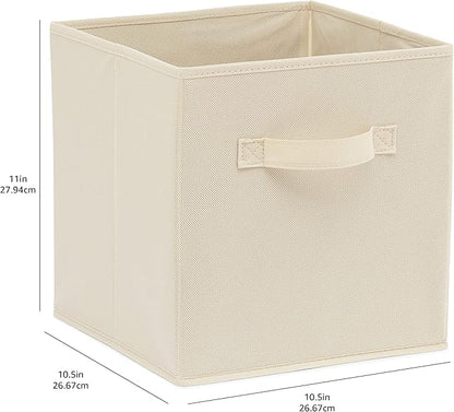 Amazon Basics Collapsible Fabric Storage Cubes Organizer with Handles, Sturdy Storage Bins for Organization, 10.5" x 10.5" x 11", Beige, 6 Count (Pack of 5)
