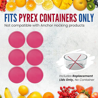 Replacement Lids for Pyrex 6 & 7-Cup Glass Food Storage Container Bowls, 7.5-Inch Plastic Round Lids Covers fits Pyrex 7402-PC, Airtight & Leakproof (6-Pack, Fuchsia)