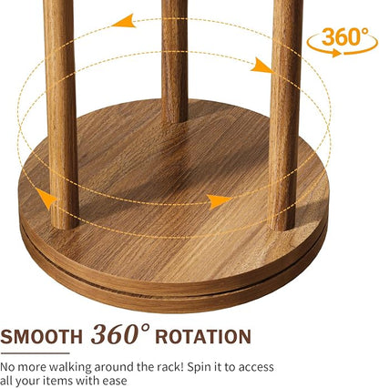 Yoobure Rotary Coat Rack Freestanding - Solid Wood Coat Tree with 9 hooks & 3 Storage Shelves for Purse, Bag, Jacket, Hat, Corner Hanger Stand Racks for Hall, Entryway, Office, Modern Clothes Holder