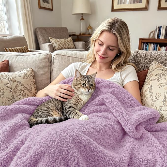 Exclusivo Mezcla Fleece Light Purple Throw Blanket for Couch Sofa, Ultra Soft, Lightweight and Fluffy Blankets for Women, All Season, 50x60 Inches