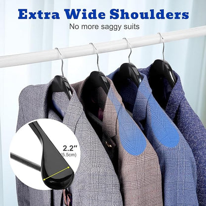 HOUSE DAY Wide Shoulder Wooden Hangers 12 Pack, Wood Suit Hangers for Men with Non Slip Pants Bar, Smooth Finish Solid Wood Coat Hangers for Jacket, Pants, Dress, Heavy Clothes Hangers (Black)
