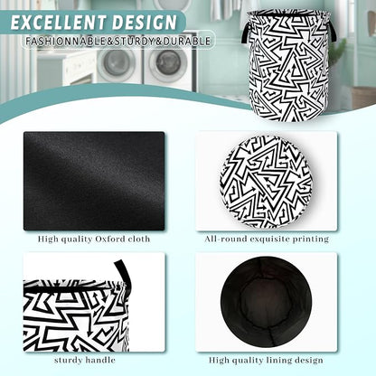 Black White Abstract Arrow Laundry Basket Foldable With Handles Tote Bag Oxford Cloth Funny Laundry Hamper Clothes Storage Bucket Toy Organizer 18.9" x 16.5" For Bathroom/Laundry/Bedroom