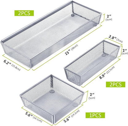 Neudeco Silverware Drawer Organizer, Pack 5, Silver | Utensil Organizer, For Large Utensils, Interlocking Arm, Cutlery Tray for Knives Fork Spoon
