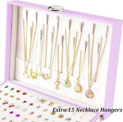 QBestry Earrings Jewelry Box for Girls, 5 Layers Jewelry Organizer with Earring Holder Organizer for Girls Earring Organizer Jewelry Boxes for Women Earrings and Necklaces Jewelry Box Organizer Violet
