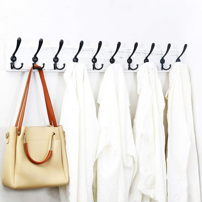 WEBI Coat Rack Wall Mount,38 9/16" Long,10 Tri Hooks for Hanging Coats,16" Hole to Hole,Coat Hooks Wall Mounted Coat Hanger,Farmhouse Wood Hook Rack for Clothes,Jacket,Hats,Rustic Black