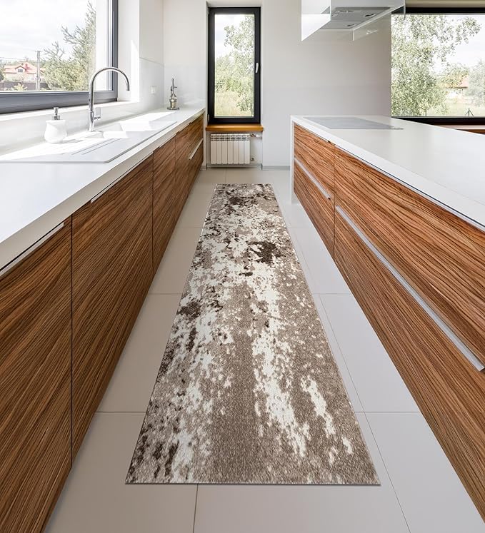 Keen Home Design Runner Rugs - 32"x168" Non-Shedding, Thick Pile Abstract Rugs for Kitchen, Living Room, Bedroom, Dining Room, Entryway - Size: 2'8" x 14', Skies Beige