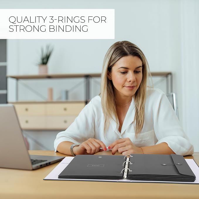 Important Document Organizer Set with Folders - Complete Linen Ring Binder Set Safely Stores All Documents & Files in One Place - Easy to Use Expanding Storage Incl. Envelopes, Pockets & Labels